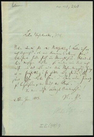Brief von Robert Schumann an Wilhelm Joseph von Wasielewski