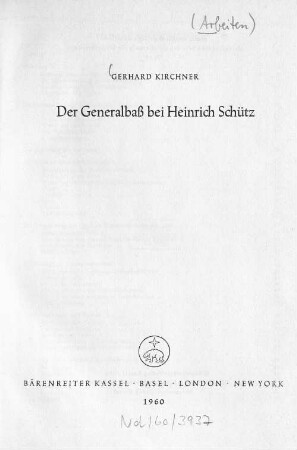 Der Generalbaß bei Heinrich Schütz