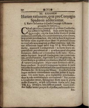 XI. Examen Harum rationem, quae pro Coniugio Spadonis adducuntur