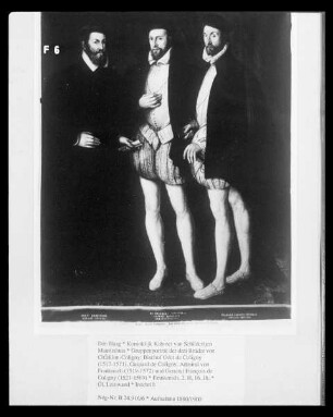 Gruppenporträt der drei Brüder von Châtillon-Coligny: Bischof Odet de Coligny (1517-1571), Gaspard de Coligny, Admiral von Frankreich (1519-1572) und General François de Coligny (1521-1569)