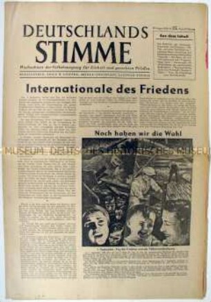 Wochenzeitung der "Volksbewegung für Einheit und gerechten Frieden" zum Jahrestag des Beginns des 2. Weltkrieges