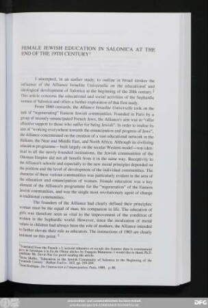 Female Jewish Education In Salonica At The End Of The 19th Century