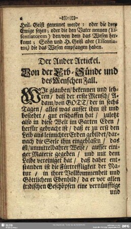 Der Ander Artickel. Von der Erb-Sünde und des Menschen Fall