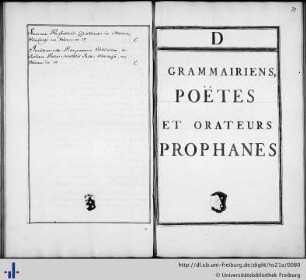 D. Grammairiens, Poetes et Orateurs Prophanes