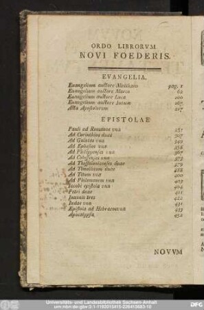 Ordo Librorum Novi Foederis.