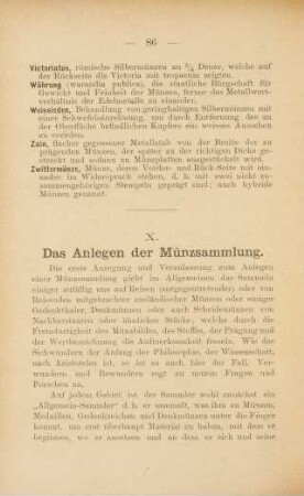 X. Das Anlegen der Münzsammlung