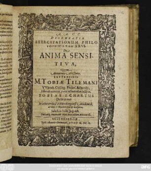Disputatio Exercitationum Philosophicarum XXVI. De Anima Sensitiva