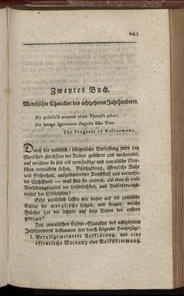 Zweytes Buch. Moralischer Charakter des achtzehnten Jahrhunderts