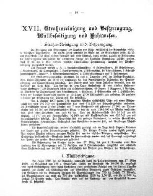 XVII. Straßenreinigung und Besprengung, Müllbeseitigung und Fuhrwesen