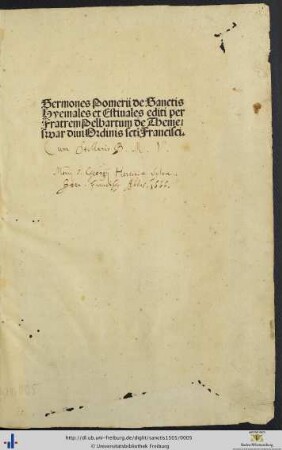 Sermones Pomerii de Sanctis Hyemales et Estiuales editi per Fratrem Pelbartum de Themeswar diui Ordinis sctĩ Francisci.