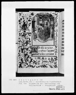 Lateinisches Stundenbuch (Sachsenheim-Gebetbuch) — Gerahmte Bildseite mit Textanfang, Folio 18verso