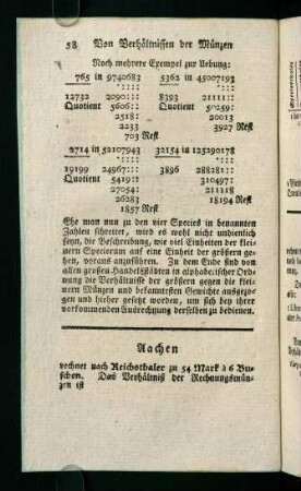 58-96, Von Verhältnissen der Münzen und Gewichte der vornehmsten Handelsplätze in alphabetischer Reihenfolge