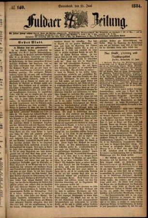 Ausgabe vom Samstag, den 21. Juni 1884.