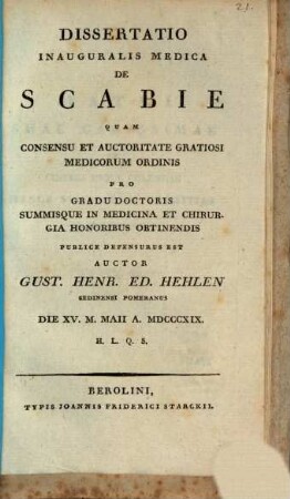 Diss. inaug. med. de scabie