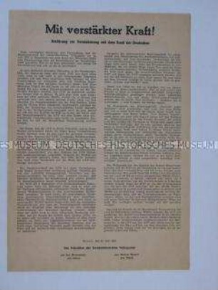 Flugblatt mit dem Text einer Erklärung zum Verhältnis der Gesamtdeutschen Volkspartei zum Bund der Deutschen