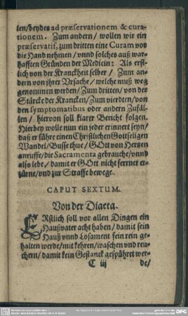 Caput Sextum. Von der Diaeta