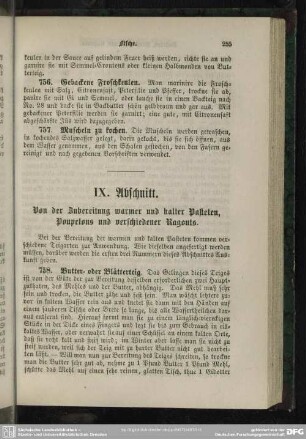 IX. Abschnitt. Von der Zubereitung warmer und kalter Pasteten, Poupetons und veraschiedener Ragouts
