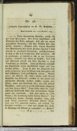 Nr. 36. Fräulein Rudenschöld an G. M. Armfeldt. Drottningholm den 10ten October 1793