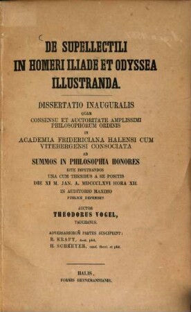 De supellectili in Homeri Iliade et Odyssea illustranda