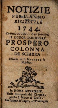 Notizie : per l'anno ..., 1744