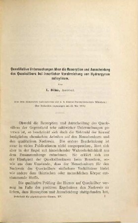 Zeitschrift für physiologische Chemie, 15. 1891