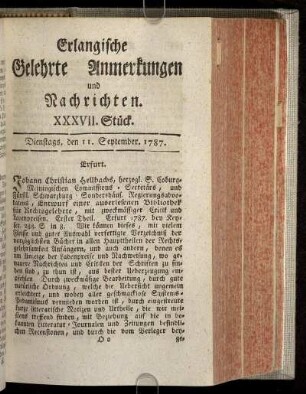 XXXVII. Stück. Dienstags, den 11. September. 1787.