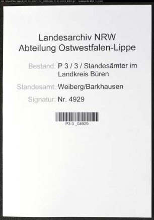 Sterberegister Standesamt Weiberg/Barkhausen