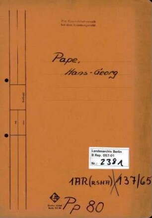 Personenheft Hans-Georg Pape (*08.06.1913), SS-Hauptsturmführer