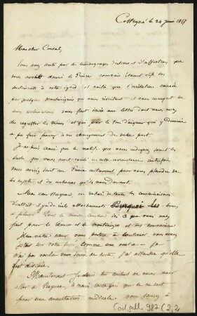 52 Briefe, Originale bzw. Abschriften: Diplomatische Korrespondenz der Hauptakteure der Montenegropolitik der Jahre 1857-1861 - BSB Cod.gall. 987(1-5, Teil 2,2. The Henri Delarue - Hyacinthe Hecquard correspondence, 1857-1858 (33 original confidential letters), Nr. 2: Cetinje, June 24, 1857 - BSB Cod.gall. 987(2,2