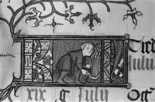 Missale des Simon Renoul — Ausschnitt: Monatsdarstellung des Juli, Folio 4 recto