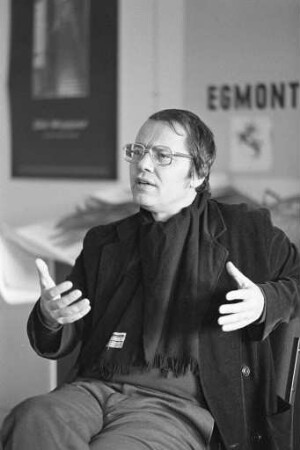 Besuch des Dramatikers Volker Braun beim Badischen Staatstheater Karlsruhe anlässlich der bundesdeutschen Erstaufführung seines Theaterstücks "Simplex Deutsch"