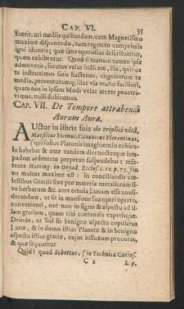 Cap. VII. De Tempore attrabendi Aurum Aurae.