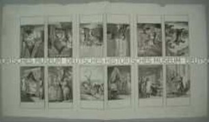 12 Blätter auf einem Bogen von Daniel Nikolaus Chodowiecki zu den Fabeln von Christian Fürchtegott Gellert