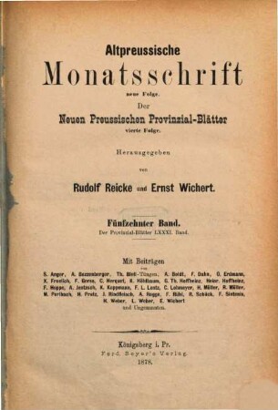 Altpreußische Monatsschrift. 15 = Bd. 81. 1878