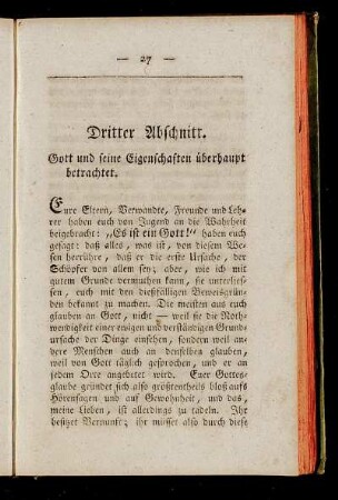 Dritter Abschnitt. Gott und seine Eigenschaften überhaupt betrachtet.