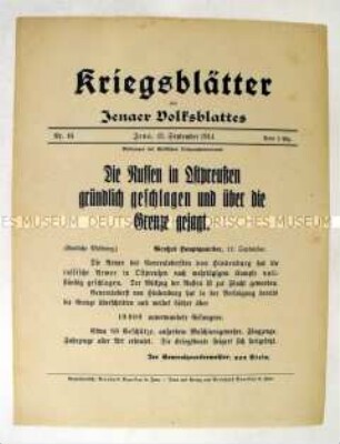 Extrablatt des "Jenaer Volksblattes" zu den Kämpfen in Ostpreußen