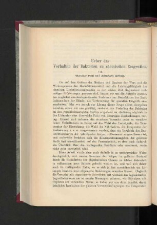 Ueber das Verhalten der Bakterien zu chemischen Reagentien.