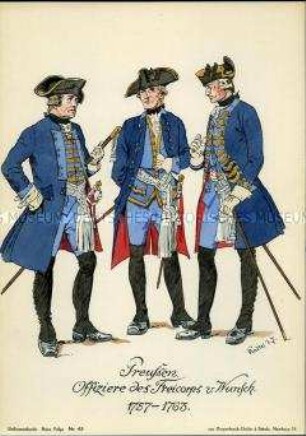 Uniformdarstellung, Offiziere des Freikorps von Wunsch, Königreich Preußen, 1757/1763.