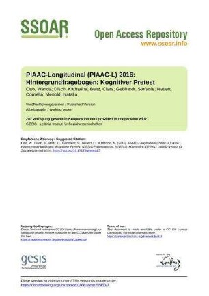 PIAAC-Longitudinal (PIAAC-L) 2016: Hintergrundfragebogen; Kognitiver Pretest