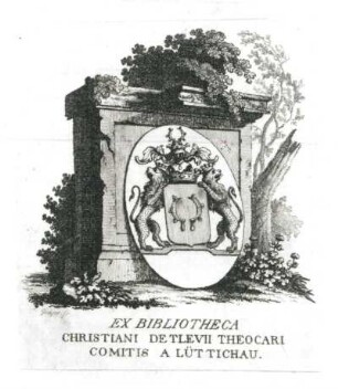 Exlibris von Christian Detlev Theocar Comitis a Lüttichau : Exlibris von Christian Detlev Theocar Comitis a Lüttichau. Stich (vor 1830; C. G. Grape). Dresden: SLUB