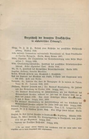 Verzeichniß der benutzten Druckschriften in alphabetischer Ordnung.