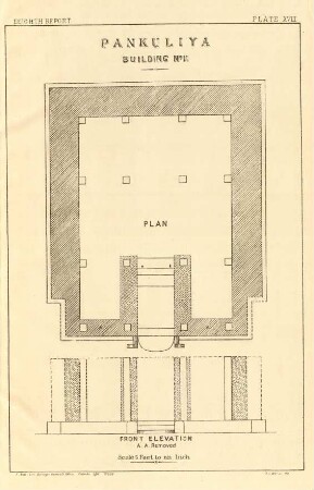 Plate XVIII. Pankuliya Building No. 11. Plan. Front elevation.