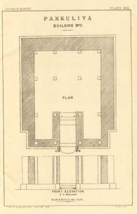 Plate XVIII. Pankuliya Building No. 11. Plan. Front elevation.