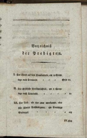 Verzeichniß der Predigten