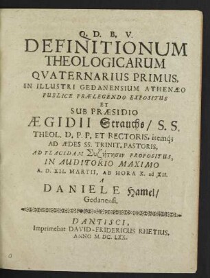 Definitionum Theologicarum Quaternarius Primus