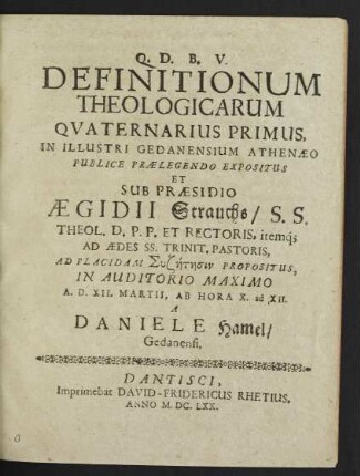 Definitionum Theologicarum Quaternarius Primus