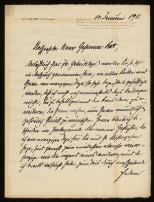 Brief von Otto Liebmann an Otto von Gierke, Berlin, 10.1.1911