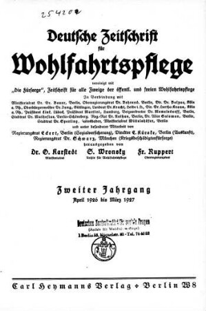 2: Deutsche Zeitschrift für Wohlfahrtspflege