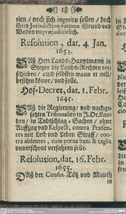 Hof-Decret, dat. 1. Febr. 1645