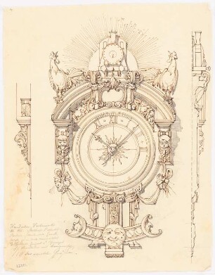 Stettiner Bahnhof, Berlin: Ansicht einer Wanduhr, 2 Details im Schnitt